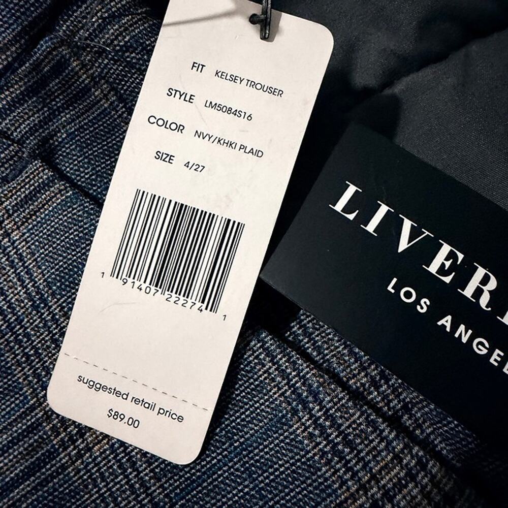 NWT Liverpool Los Angeles Kelsey Trouser Plaid Pants Navy/Khaki 4/27 - Picture 4 of 5